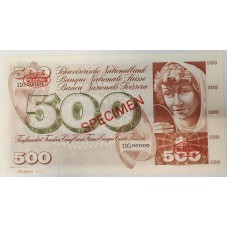 SWITZERLAND 1961-1974 . FIVE HUNDRED 500 FRANKEN BANKNOTE . SPECIMEN